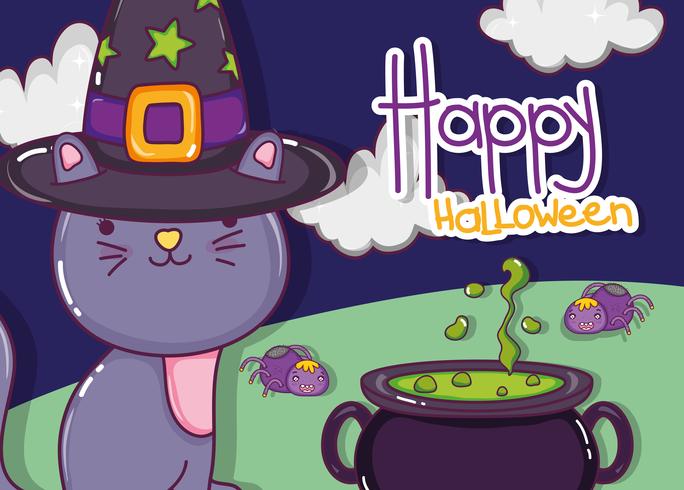 Dessins animés chat Halloween vecteur