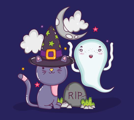 Dessins animés chat Halloween vecteur