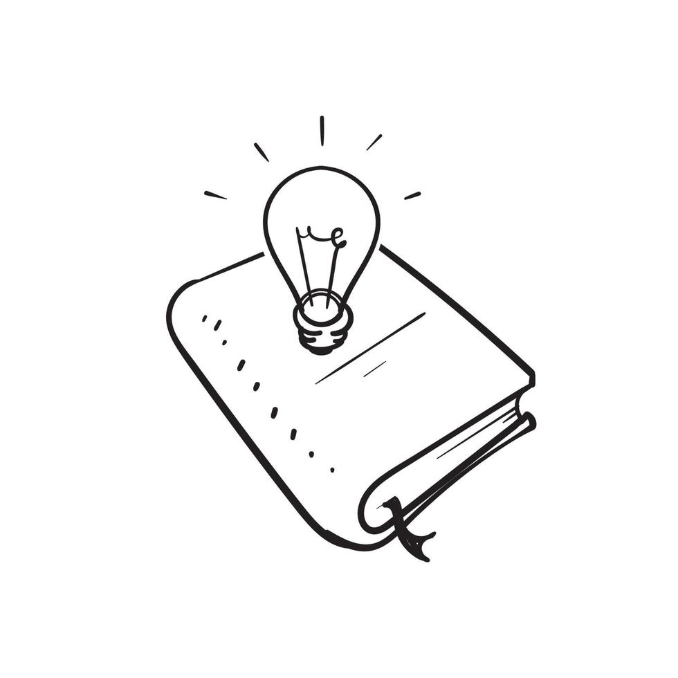 livre de doodle dessiné à la main et icône d'illustration d'ampoule vecteur