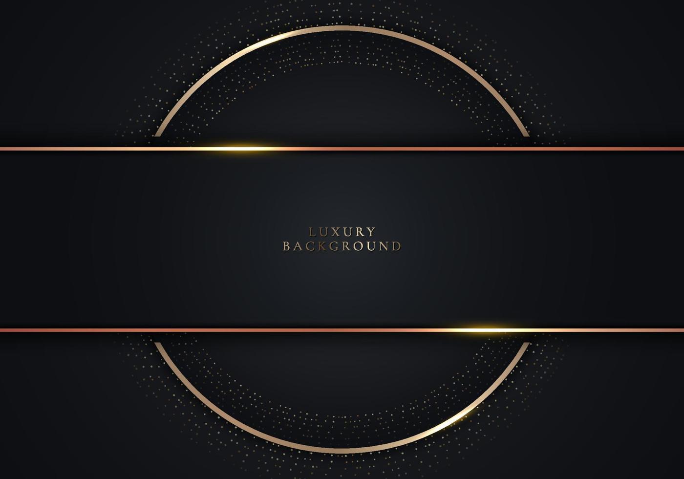 rayures noires élégantes abstraites et cercle avec des cercles de points dorés et effet d'éclairage sur le style de luxe de fond sombre vecteur