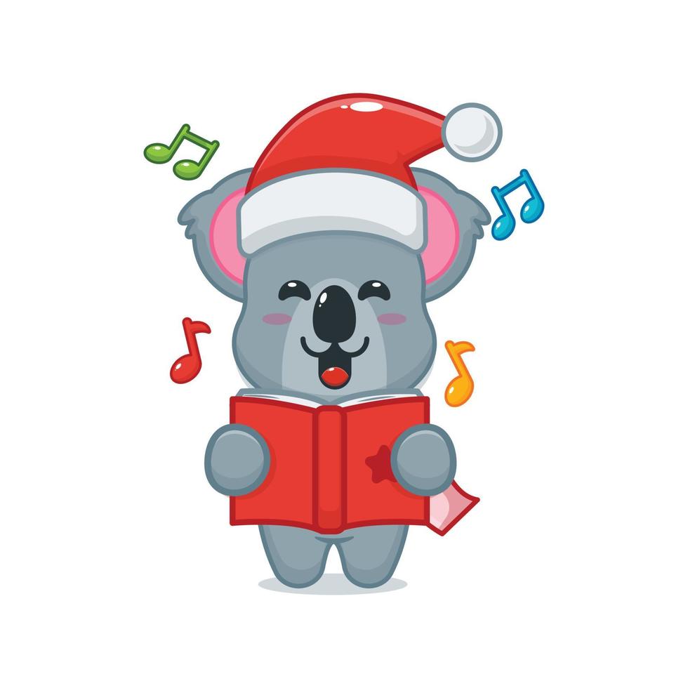 personnage de dessin animé mignon koala chanter une chanson de noël vecteur