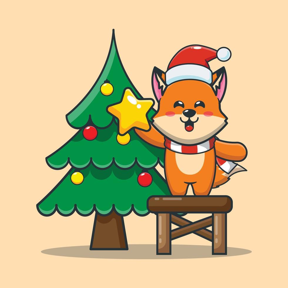 renard mignon prenant l'étoile de l'arbre de noël vecteur