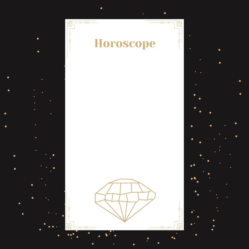 modèle pour un horoscope avec un diamant. une affiche élégante pour un horoscope du zodiaque ésotérique pour un logo ou une affiche sur fond noir avec des étoiles vecteur