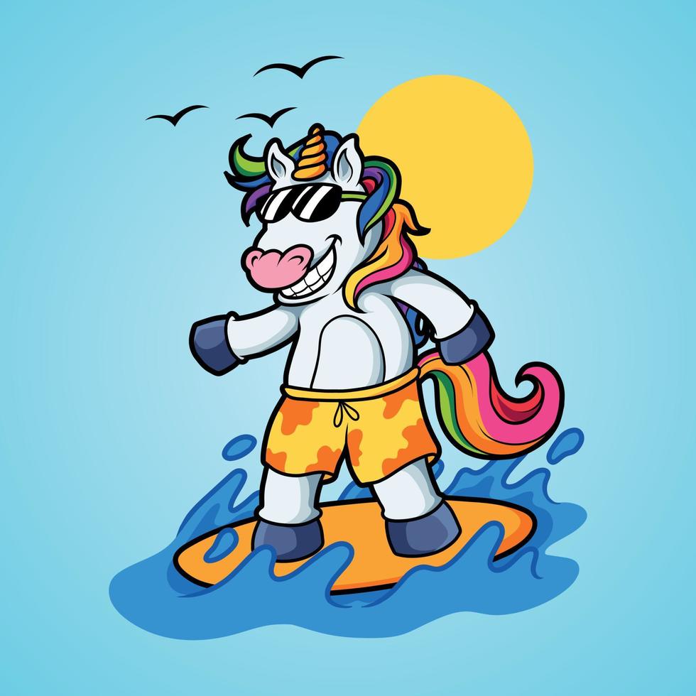 caricature de surf licorne vecteur