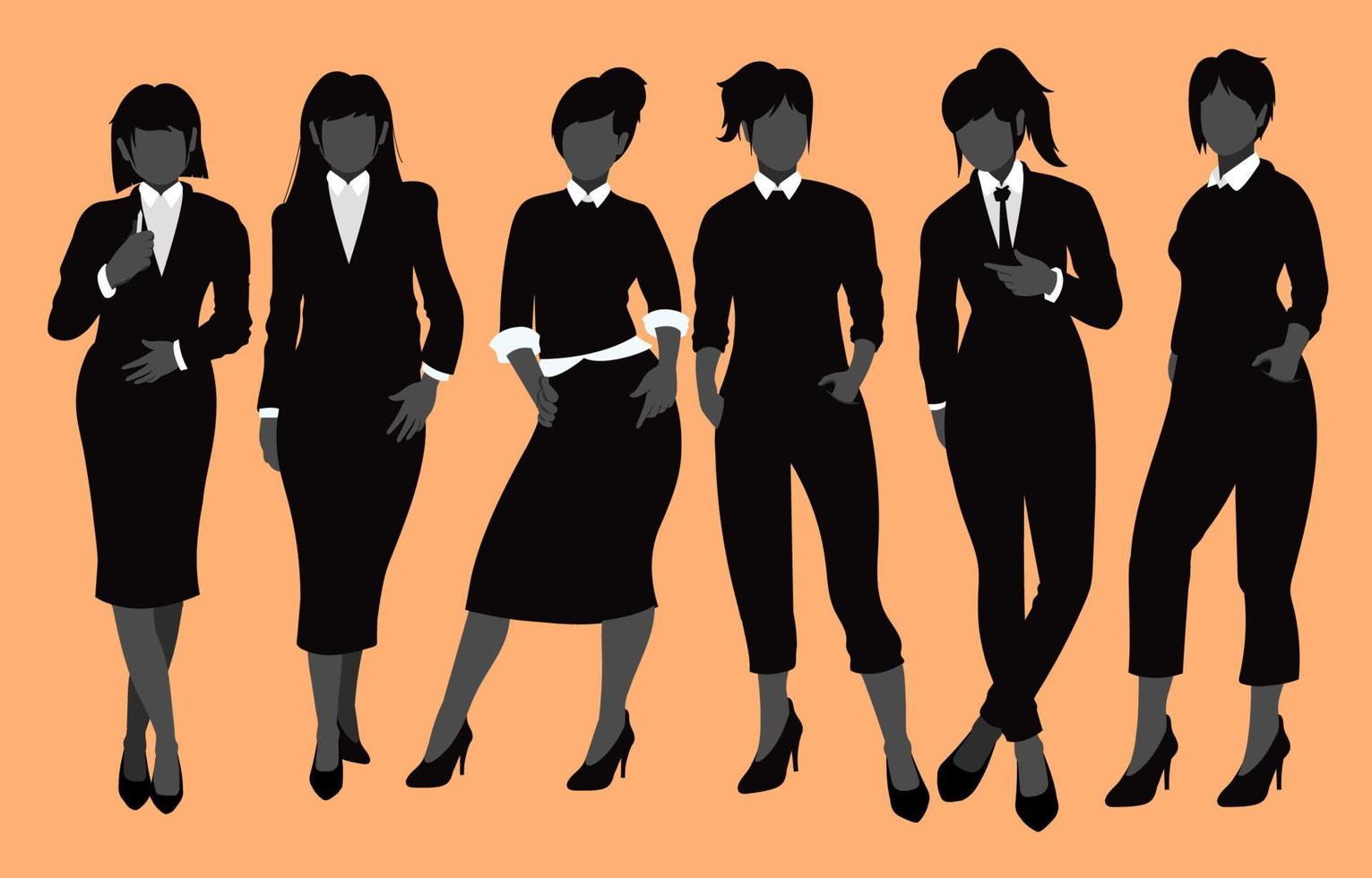 pose de silhouette de bureau de femmes vecteur