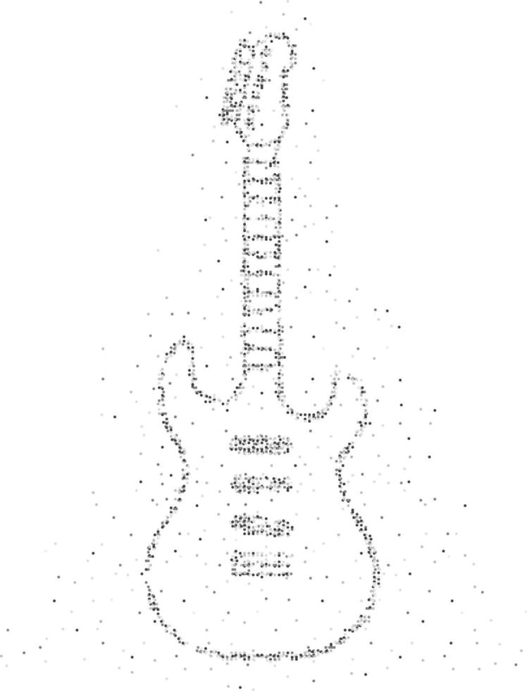 cercle géométrique abstrait point pixel motif forme de guitare électrique, conception d'instrument de musique illustration de couleur noire sur fond blanc avec espace de copie, vecteur eps 10