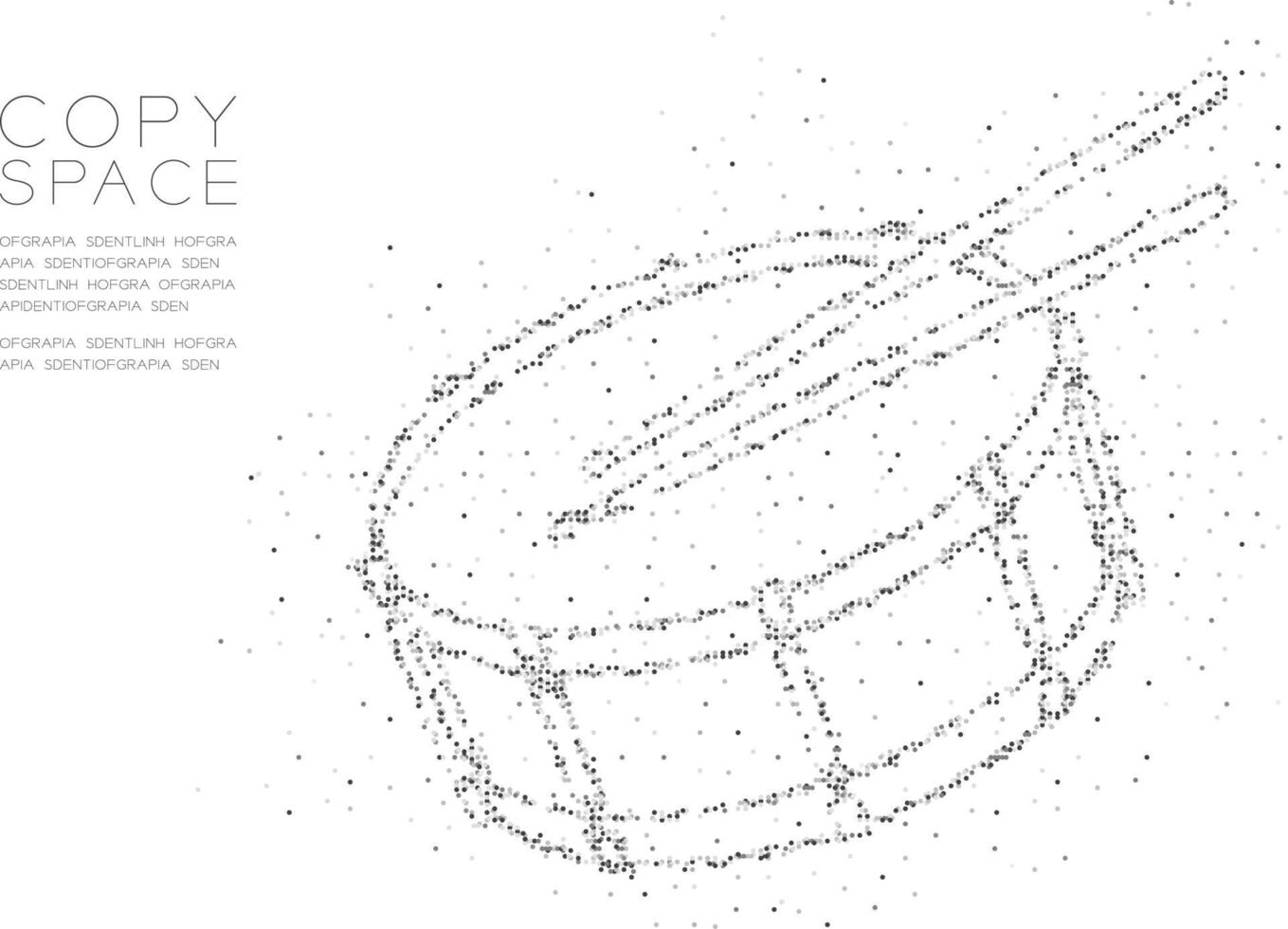 cercle géométrique abstrait point pixel motif caisse claire avec forme de pilon, illustration de couleur noire de conception de concept de musique sur fond blanc avec espace de copie, vecteur eps 10