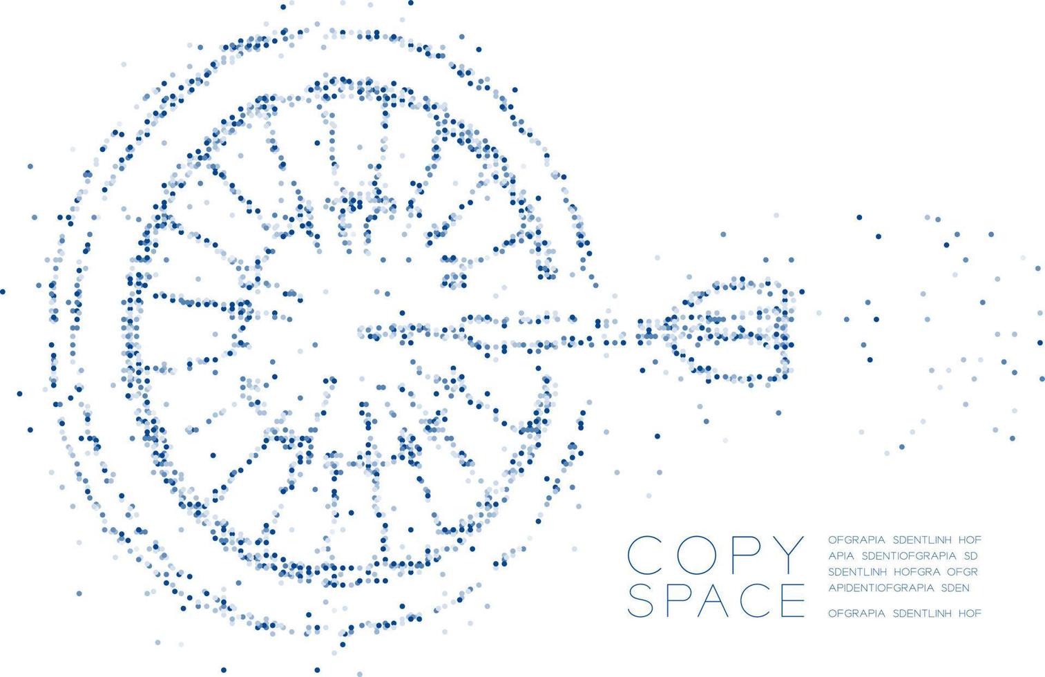 cercle géométrique abstrait forme de jeu de fléchettes de particules de molécule de point, technologie vr stratégie d'entreprise cible concept design illustration de couleur bleue isolée sur fond blanc avec espace de copie vecteur