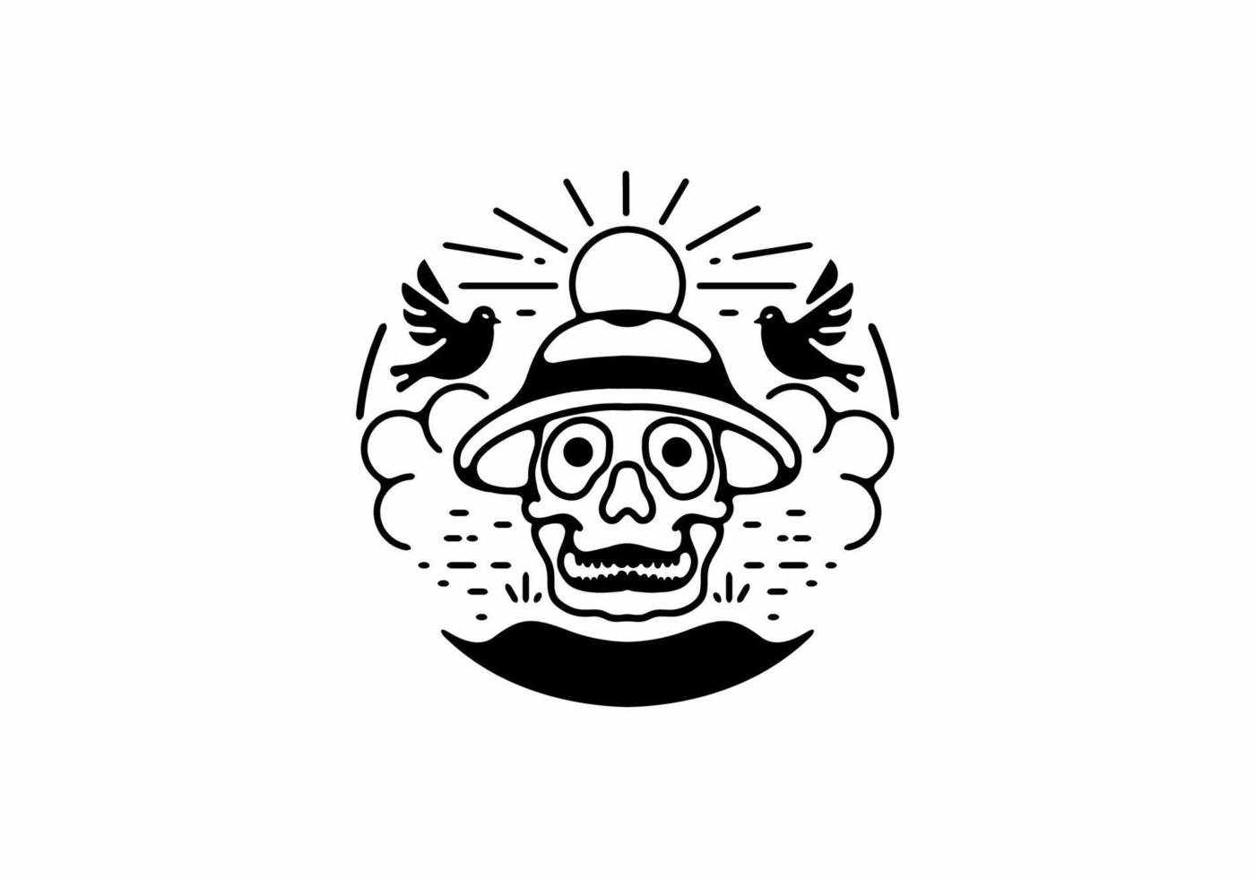illustration de dessin au trait noir du crâne portant un chapeau vecteur