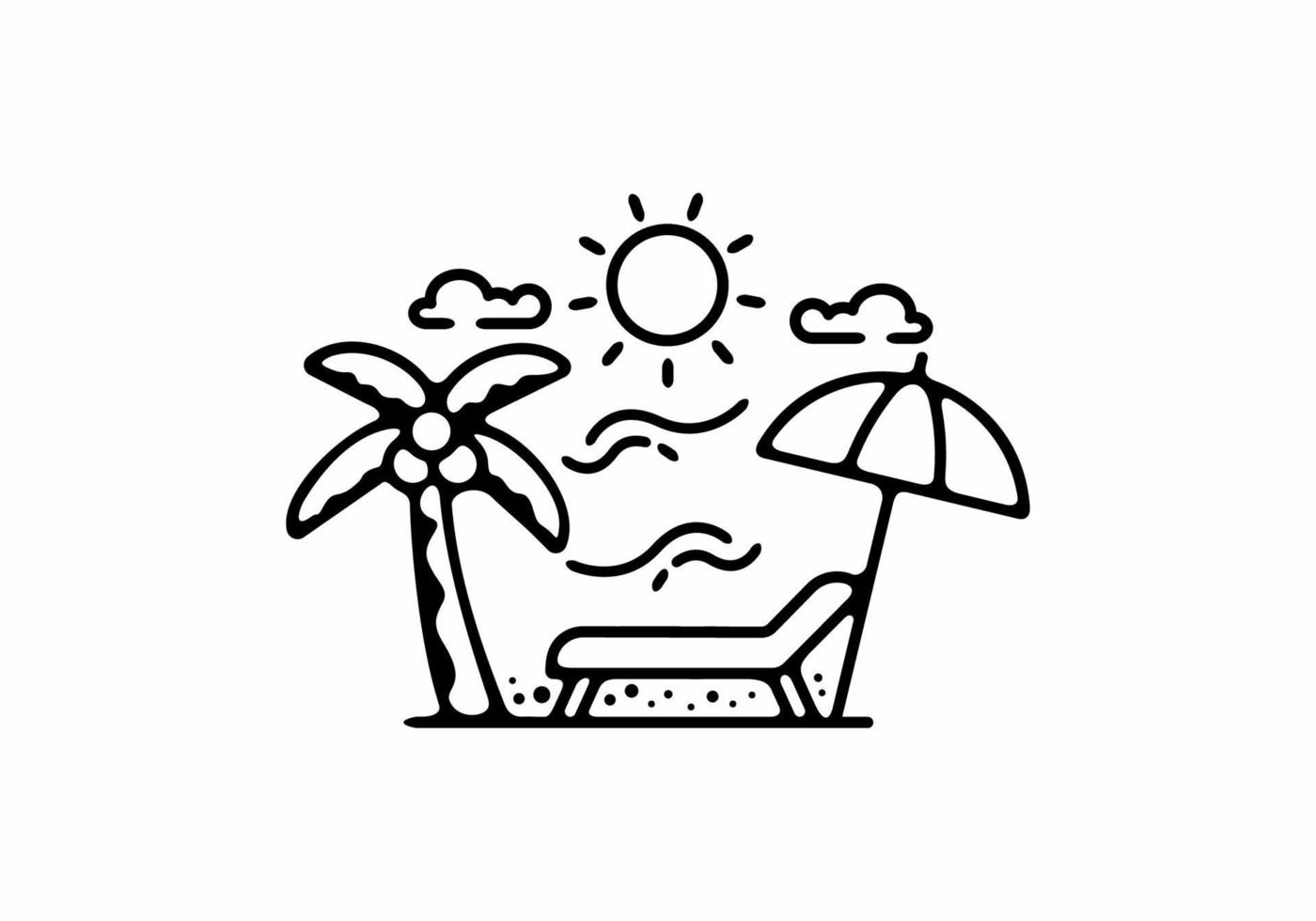 illustration dart en ligne noire de chaise de plage et parasol vecteur