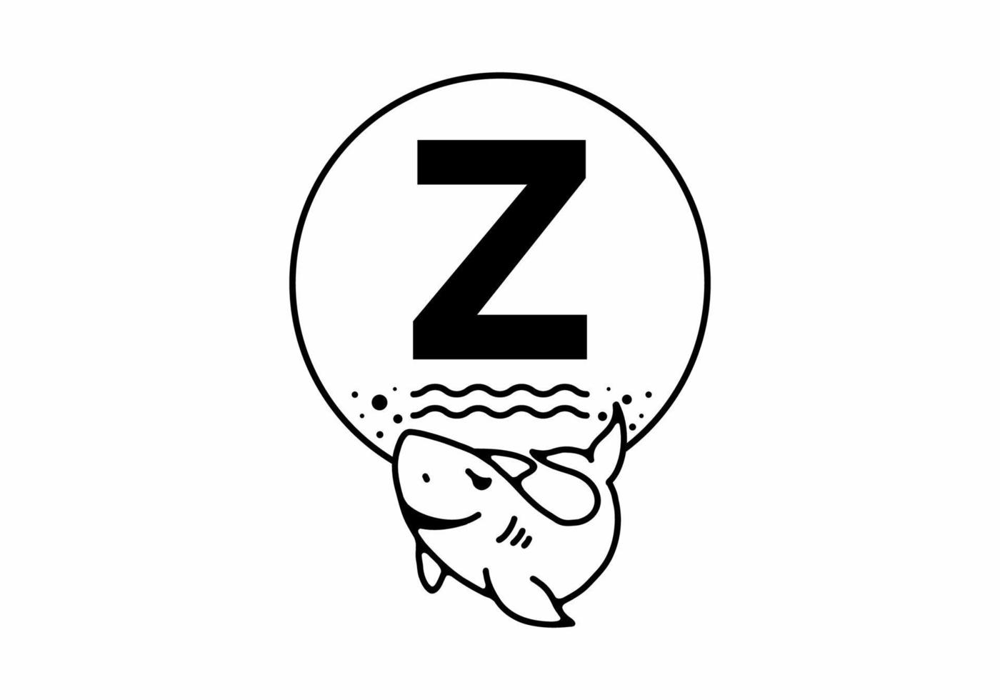illustration d'art en ligne noire de requin avec la lettre initiale z vecteur