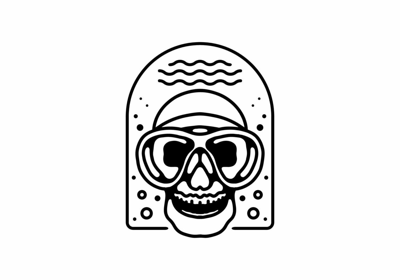 illustration d'art en ligne noire de plongeurs de crâne vecteur