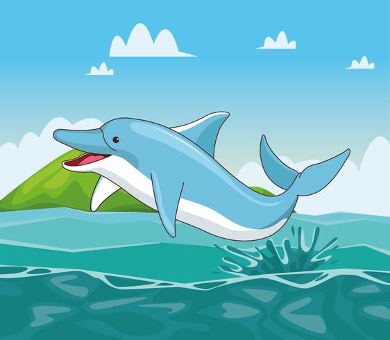 Caricature de dauphin dans la mer vecteur