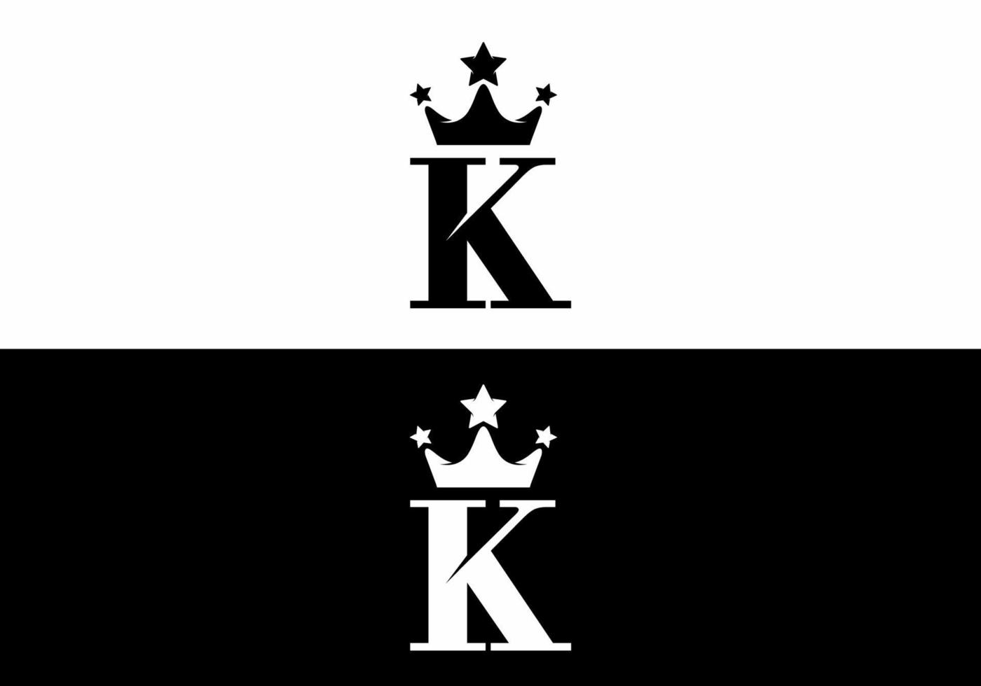noir et blanc de la lettre initiale k avec le logo de la couronne vecteur