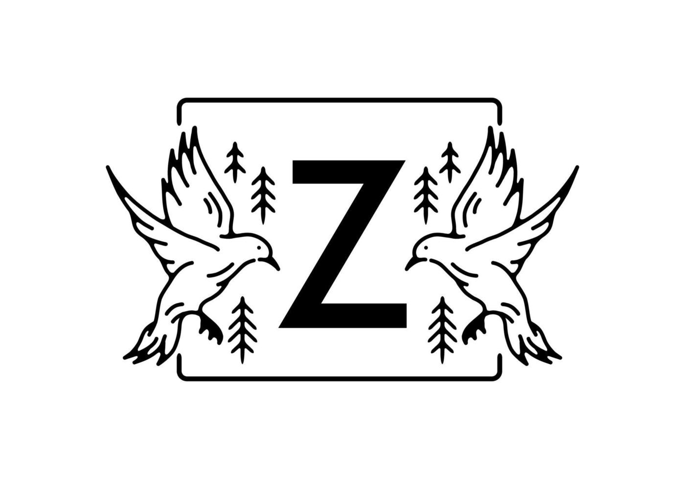 couleur noire du dessin au trait oiseau avec lettre initiale z vecteur