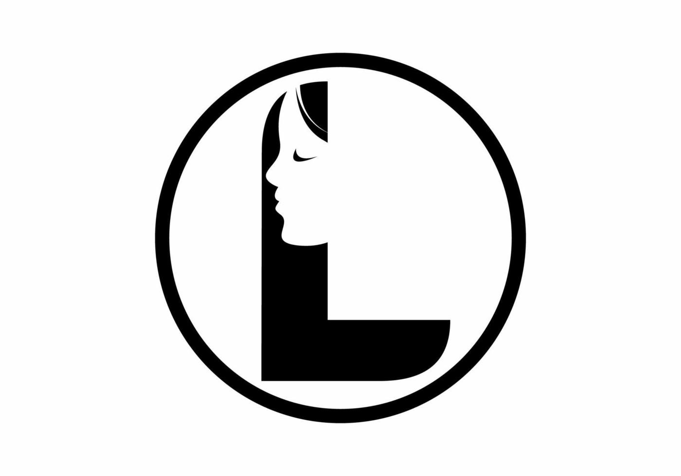 noir et blanc l lettre initiale avec silhouette de visage de femme en cercle vecteur