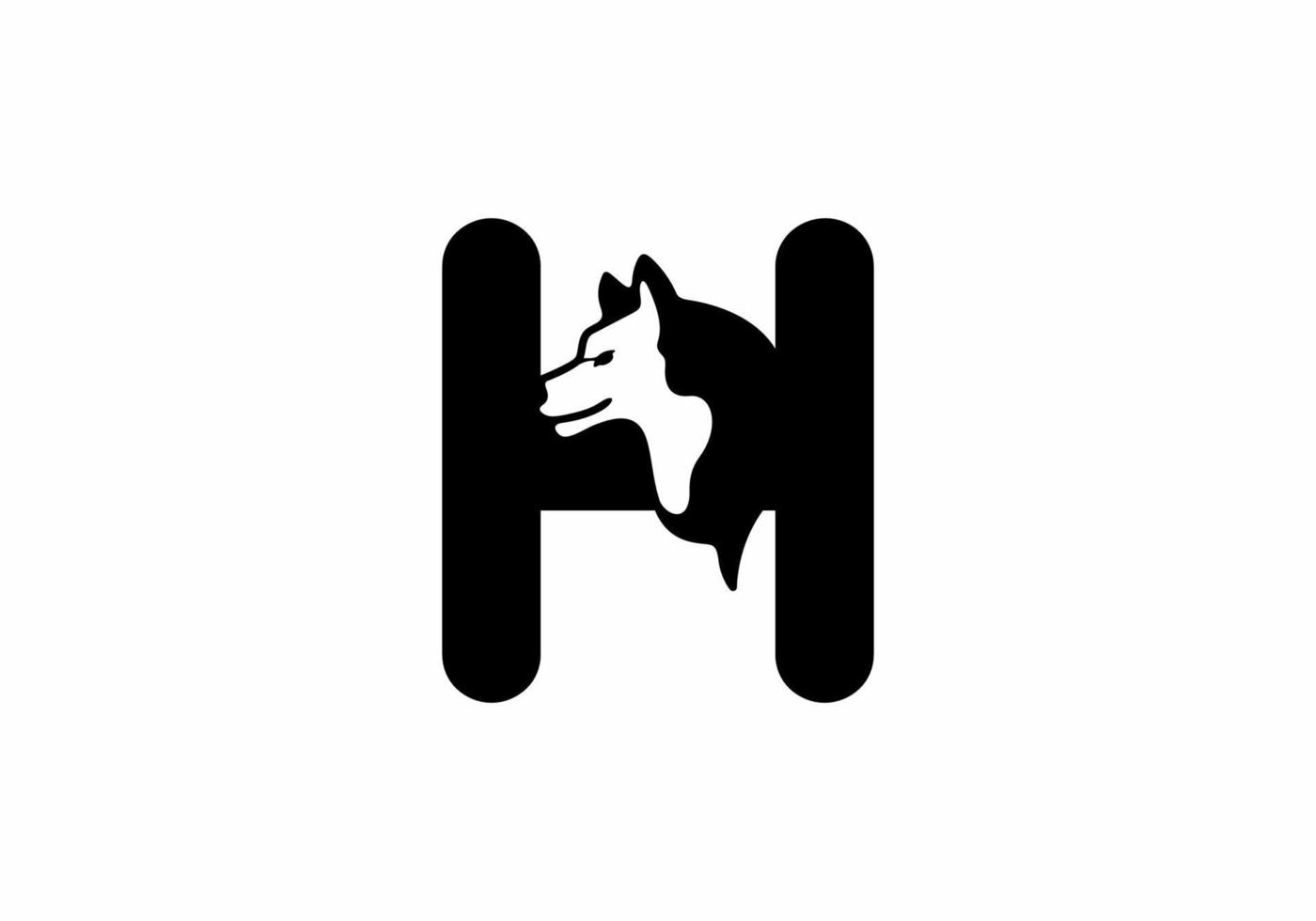 lettre initiale h noire avec tête de loup vecteur