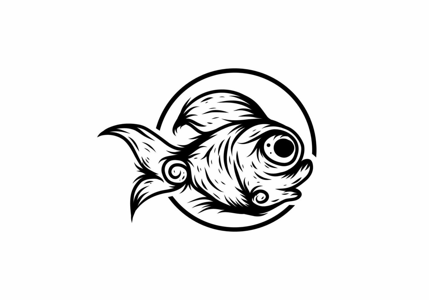 dessin illustration noir de poisson en cercle vecteur
