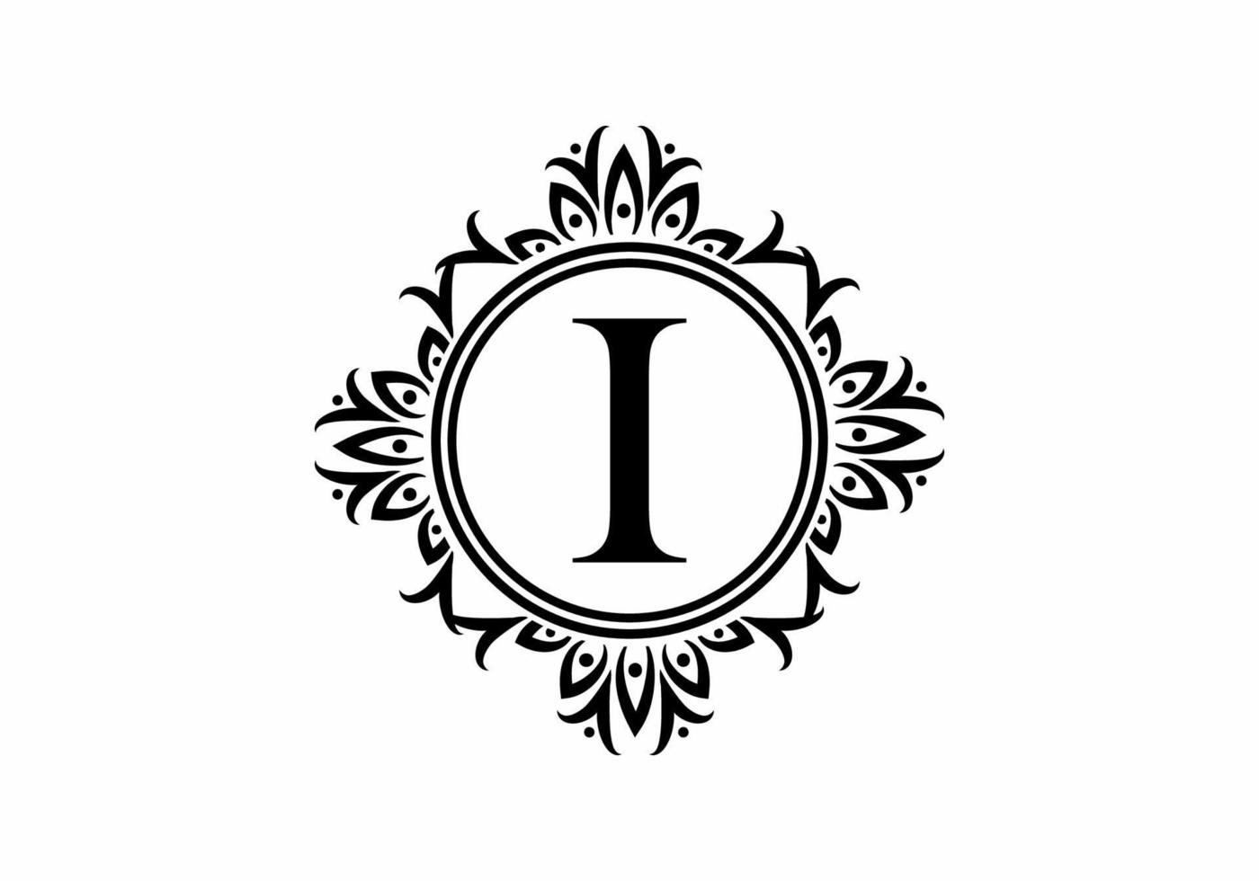 lettre i initiale noire dans un cadre classique vecteur