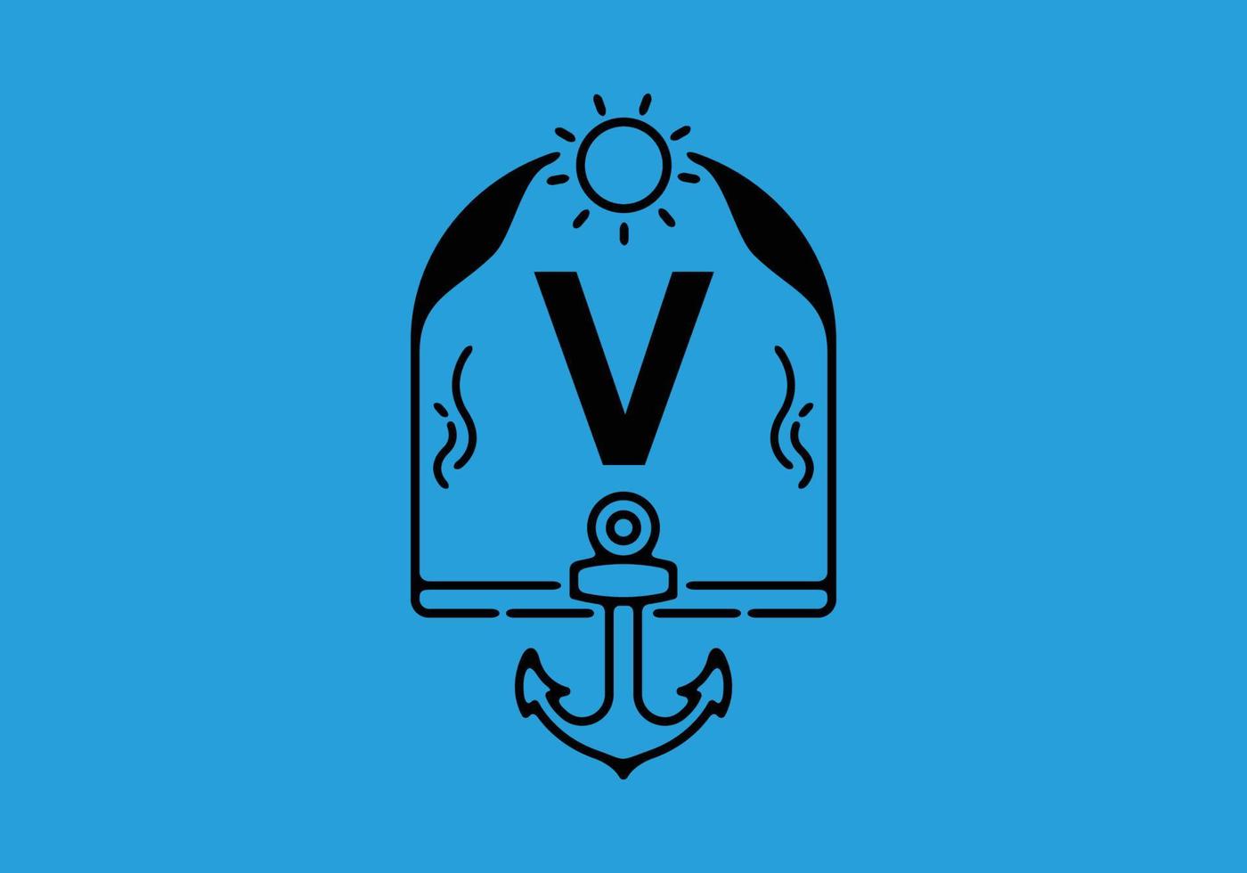 illustration d'art en ligne noire de la lettre initiale v dans le cadre d'ancrage vecteur