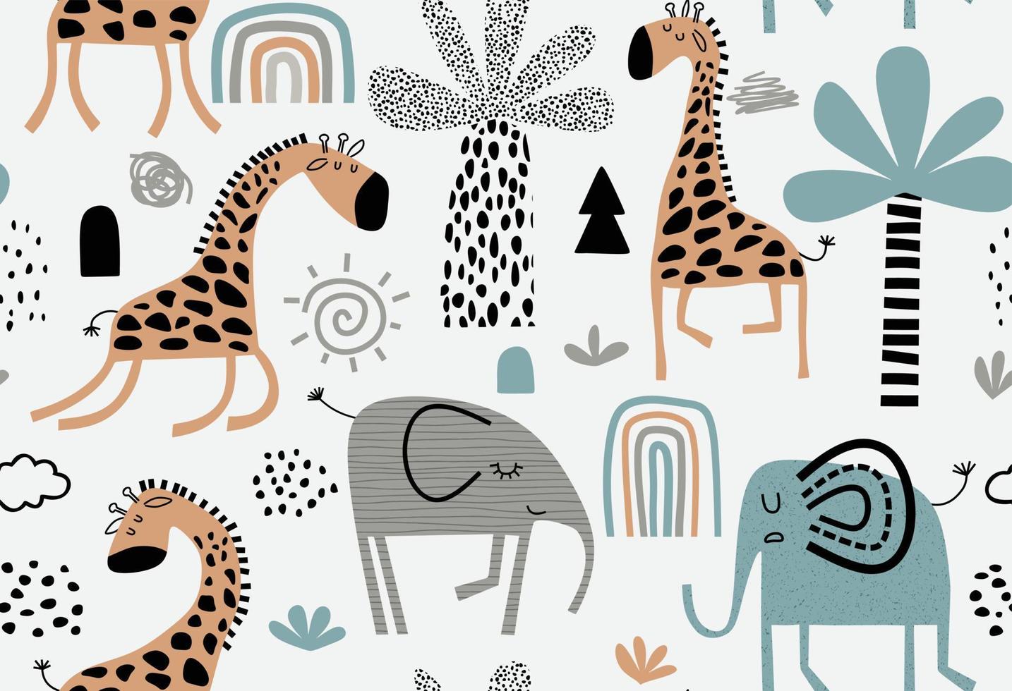 modèle sans couture coloré avec des éléphants et des girafes mignons. vecteur