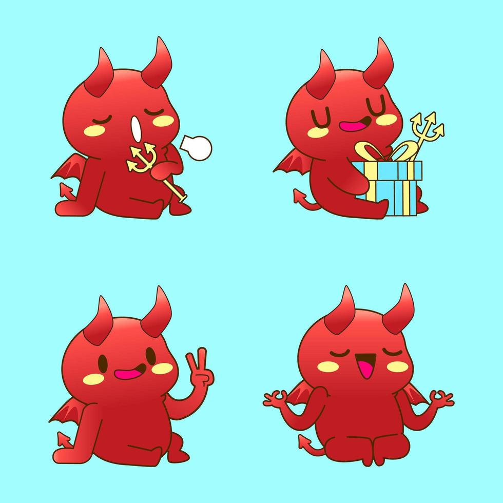 mignon petit diable dessinant un autocollant de dessin animé, de diable et de démon vecteur