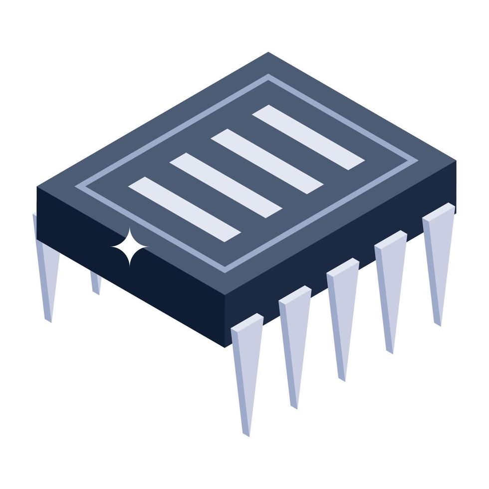 une icône de microcontrôleur à puce unique, style isométrique de circuit intégré vecteur