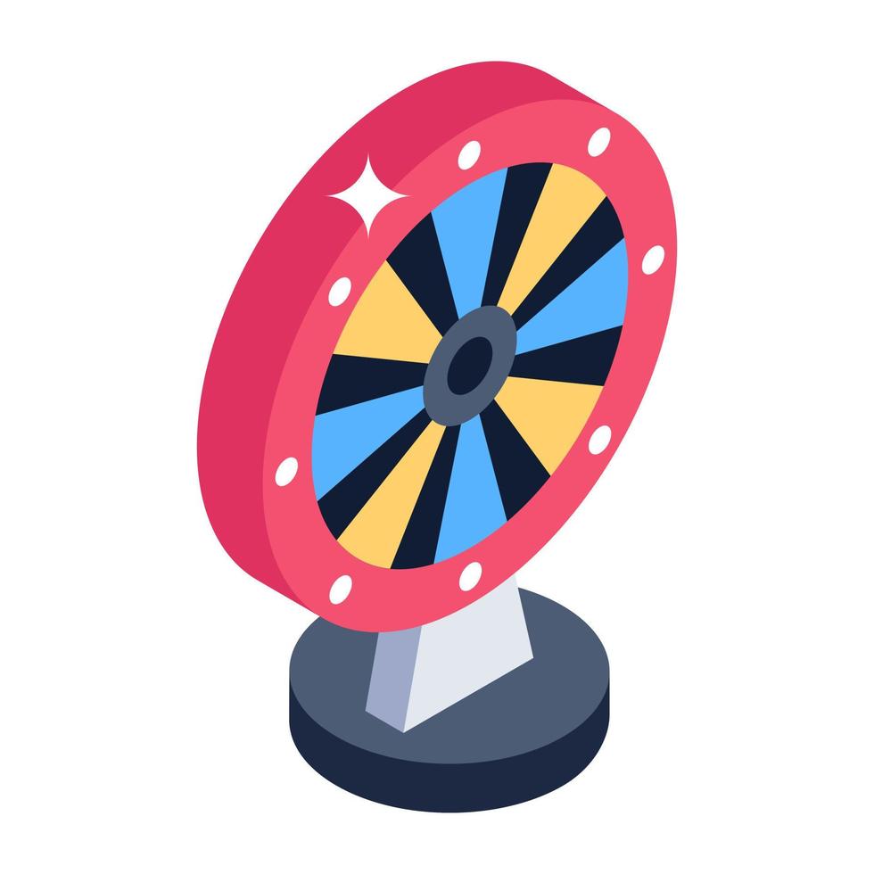 un type de loterie dans un casino, une roue de roulette ou une roue de fortune icône isométrique vecteur