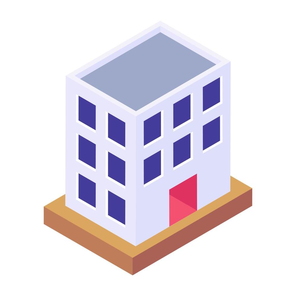 icône de style isométrique d'immeuble de bureaux vecteur