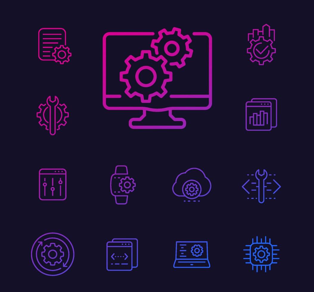 développement, service de configuration, api ou icônes linéaires de paramètres vecteur