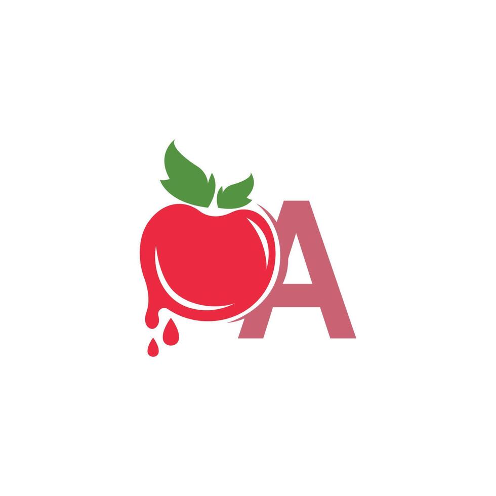 lettre a avec illustration de modèle de conception de logo icône tomate vecteur