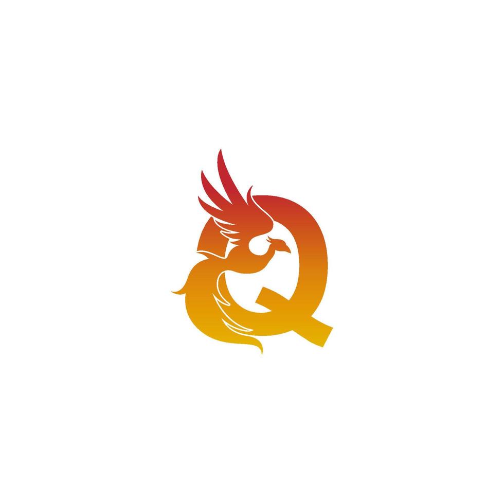 icône de la lettre q avec le modèle de conception de logo phoenix vecteur