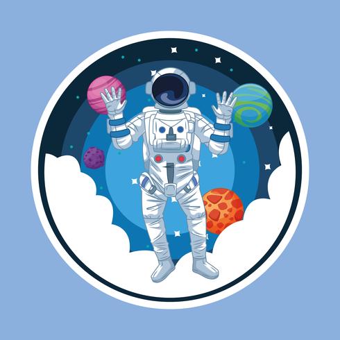 Astronaute dans l&#39;icône ronde de la bande dessinée galaxie vecteur