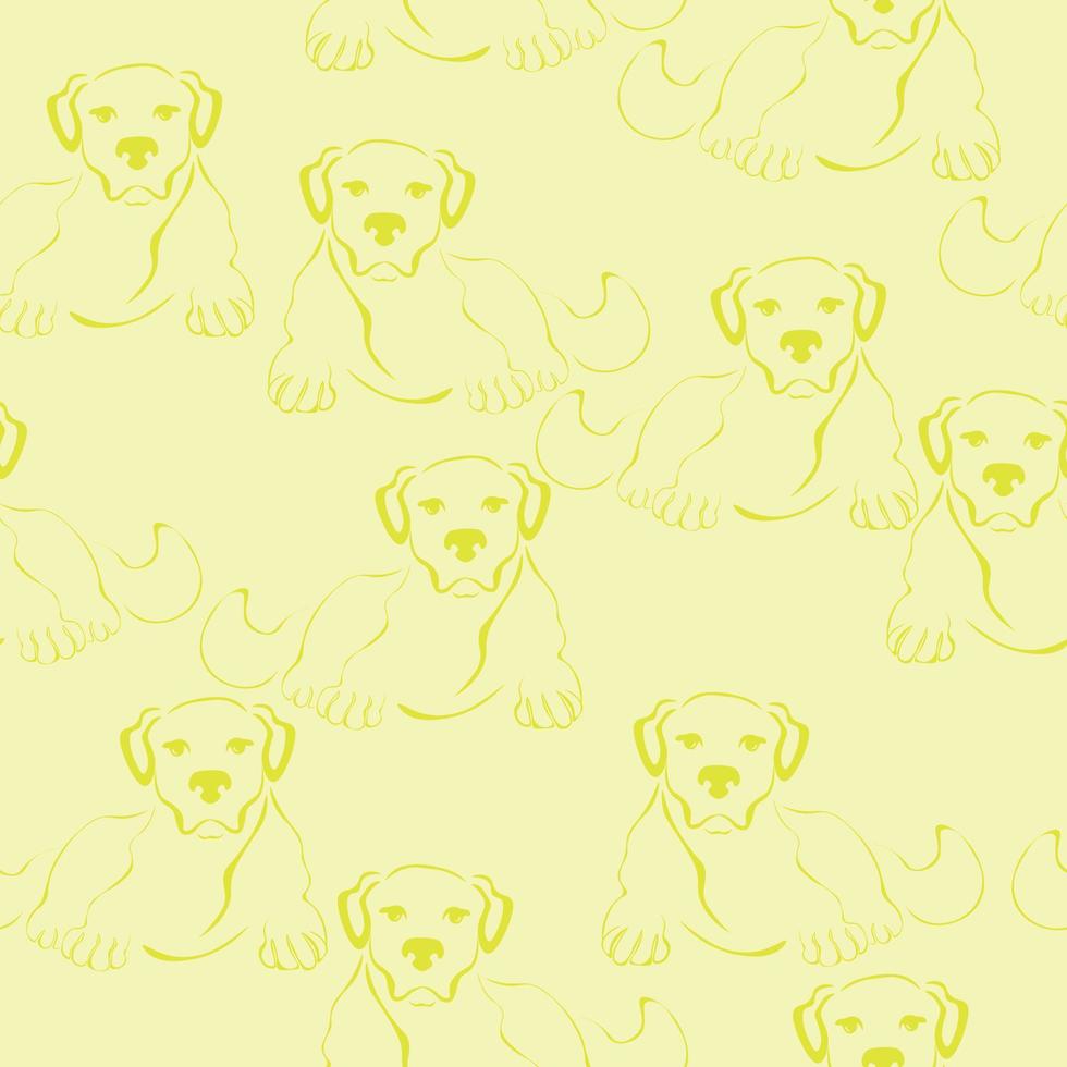 modèle sans couture de silhouette stylisée de chien, chiot contour jaune sur fond jaune clair vecteur