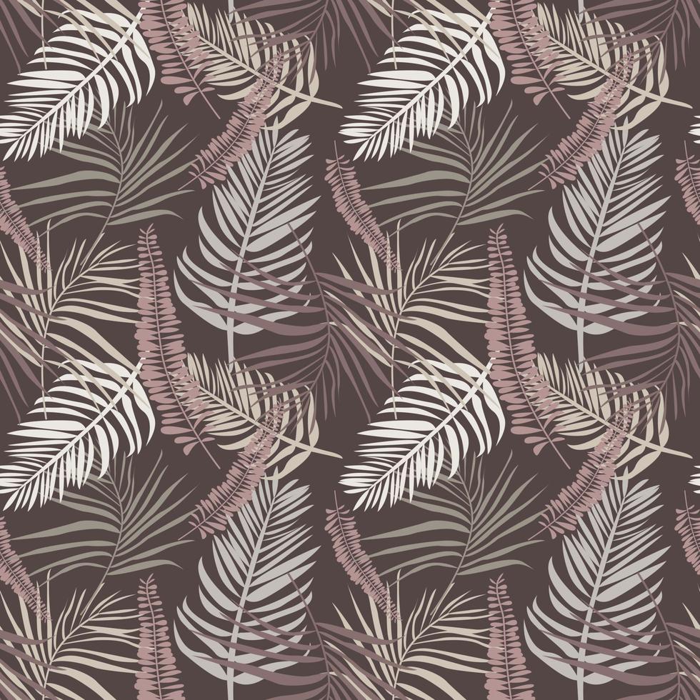 modèle sans couture tropical avec des feuilles de palmier et des branches de fougère. texture sans fin dans un style bohème pour l'impression de t-shirt, le papier peint, le textile, la conception d'invitations. illustration vectorielle sur fond marron vecteur