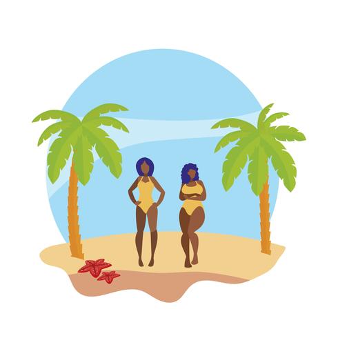 couple de jeunes filles afro sur la scène d&#39;été de la plage vecteur