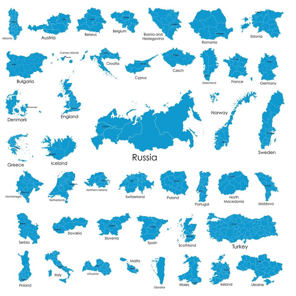 doodle dessin à main levée des pays d'europe. vecteur