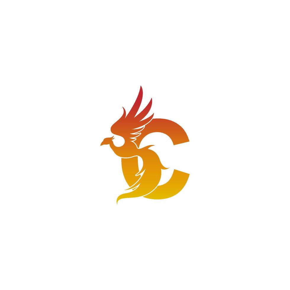 icône de la lettre c avec le modèle de conception de logo phoenix vecteur