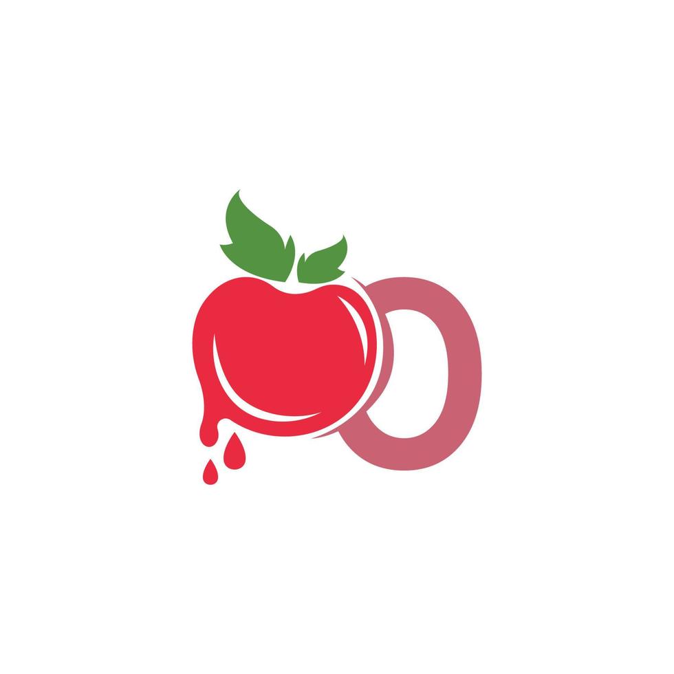 lettre o avec illustration de modèle de conception de logo icône tomate vecteur