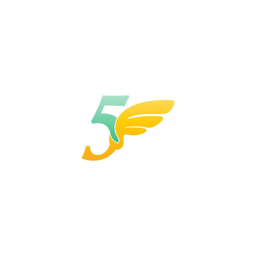 numéro 5 logo icône illustration avec des ailes vecteur