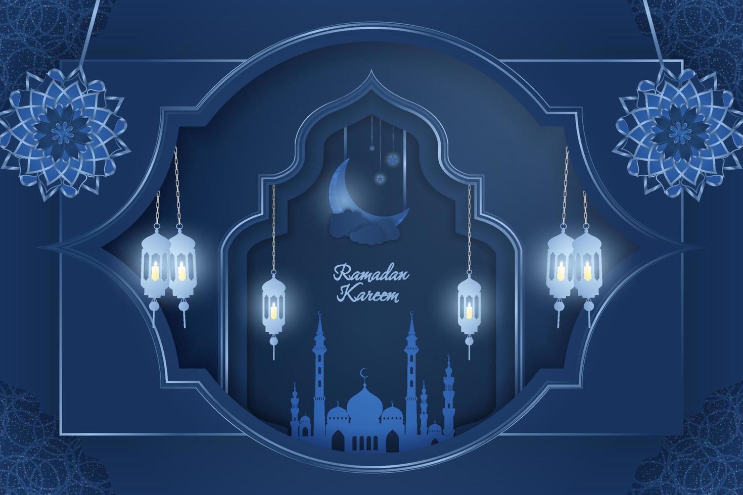 ramadan kareem fond islamique luxe bleu avec mosquée vecteur