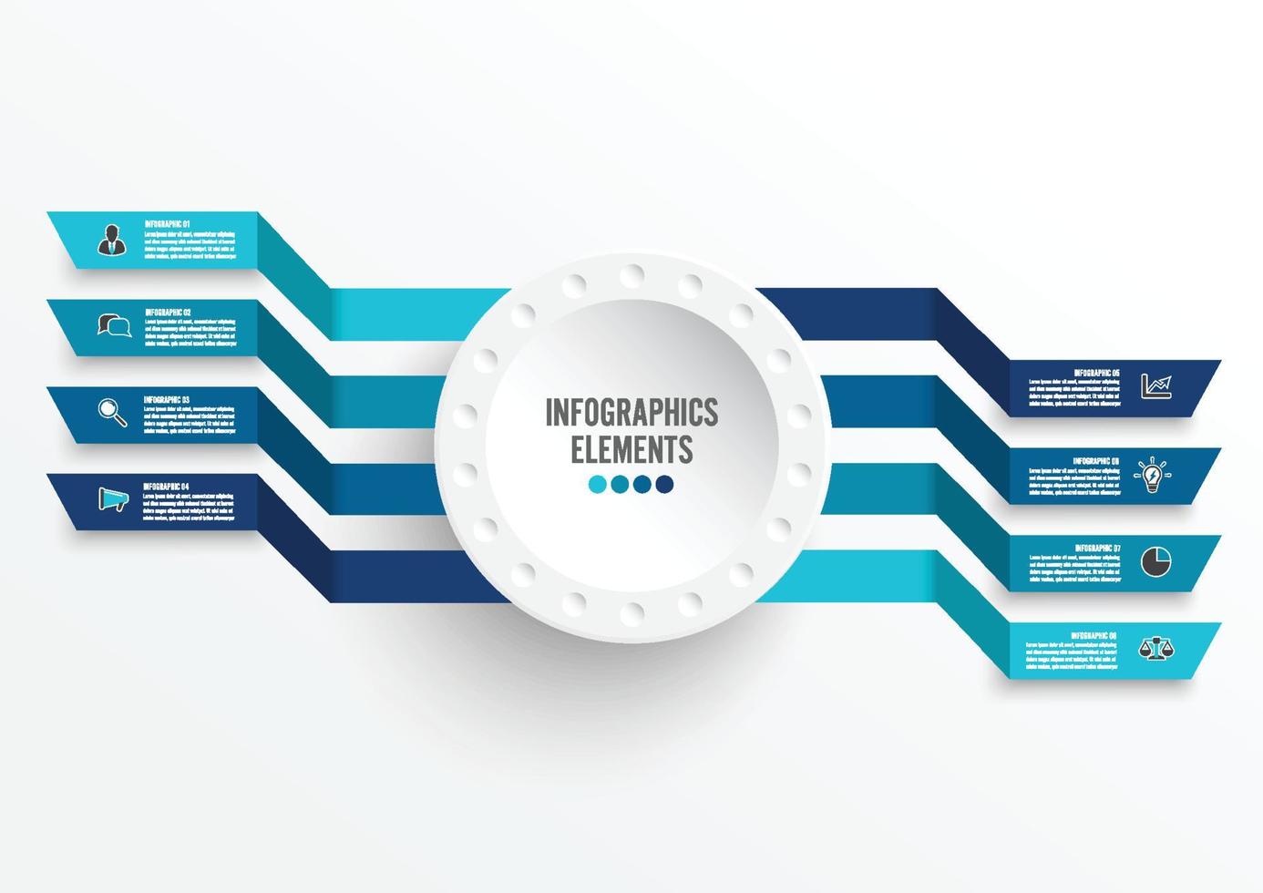 modèle infographique de vecteur avec étiquette en papier 3d, cercles intégrés. concept d'entreprise avec 8 options. pour le contenu, le diagramme, l'organigramme, les étapes, les pièces, les infographies de chronologie, le flux de travail, le graphique.