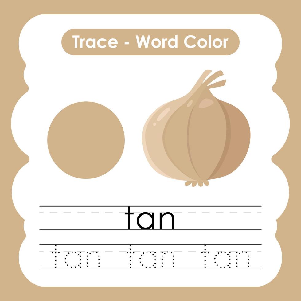 feuilles de calcul de mots de traçage anglais avec vocabulaire de couleurs tan vecteur