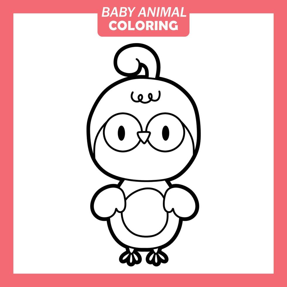 Coloriage dessin animé mignon bébé animal avec oiseau vecteur