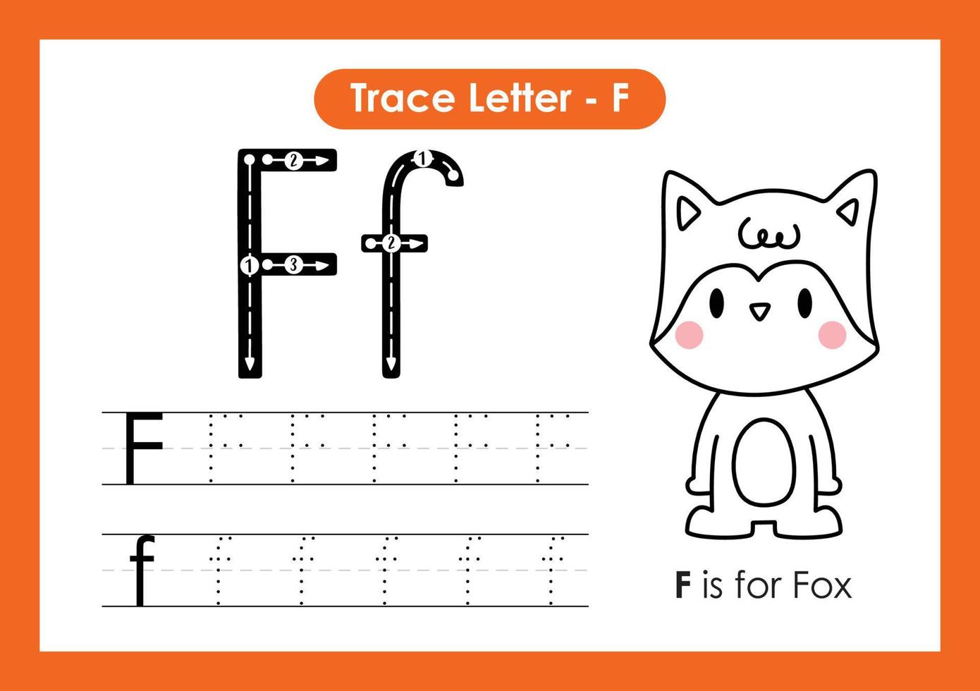 alphabet trace lettre a à z feuille de calcul préscolaire avec lettre f renard vecteur