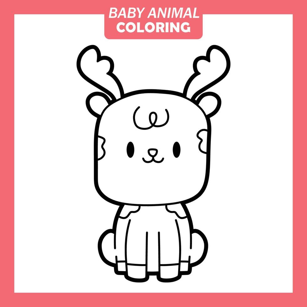 Coloriage dessin animé mignon bébé animal avec des cerfs vecteur