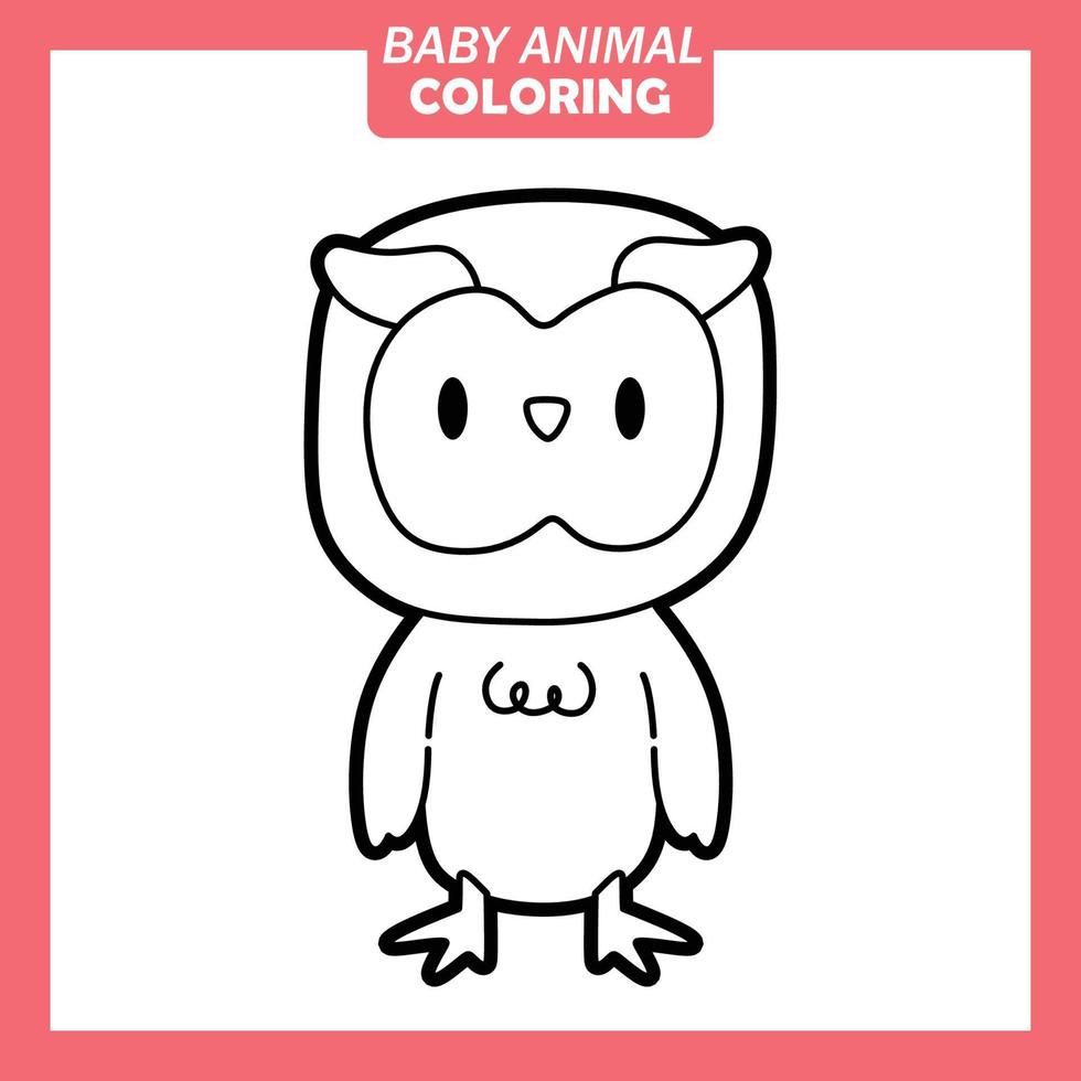 Coloriage dessin animé mignon bébé animal avec hibou vecteur