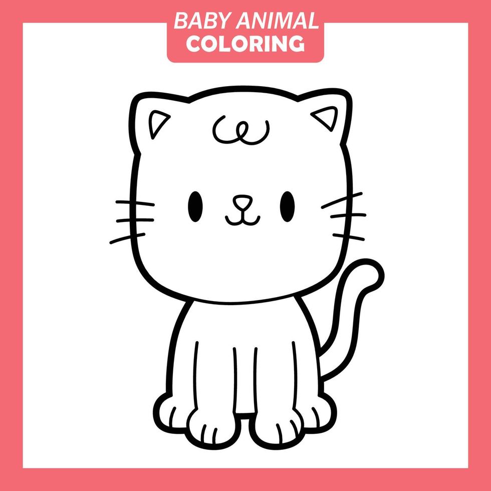 Coloriage dessin animé mignon bébé animal avec chat vecteur