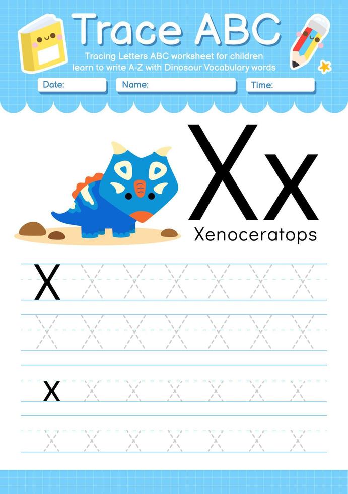 alphabet trace lettre a à z feuille de travail préscolaire avec type de dinosaure vecteur