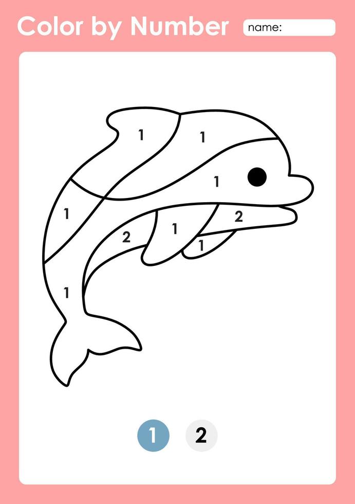 feuille de travail couleur par numéro pour les enfants apprenant les chiffres en coloriant le dauphin vecteur